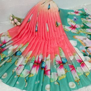 Premium Dual-Tone Chanderi Silk Saree with Vibrant Butterfly Digital Print