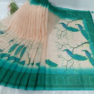 Premium Mayur Print Chanderi Silk Saree